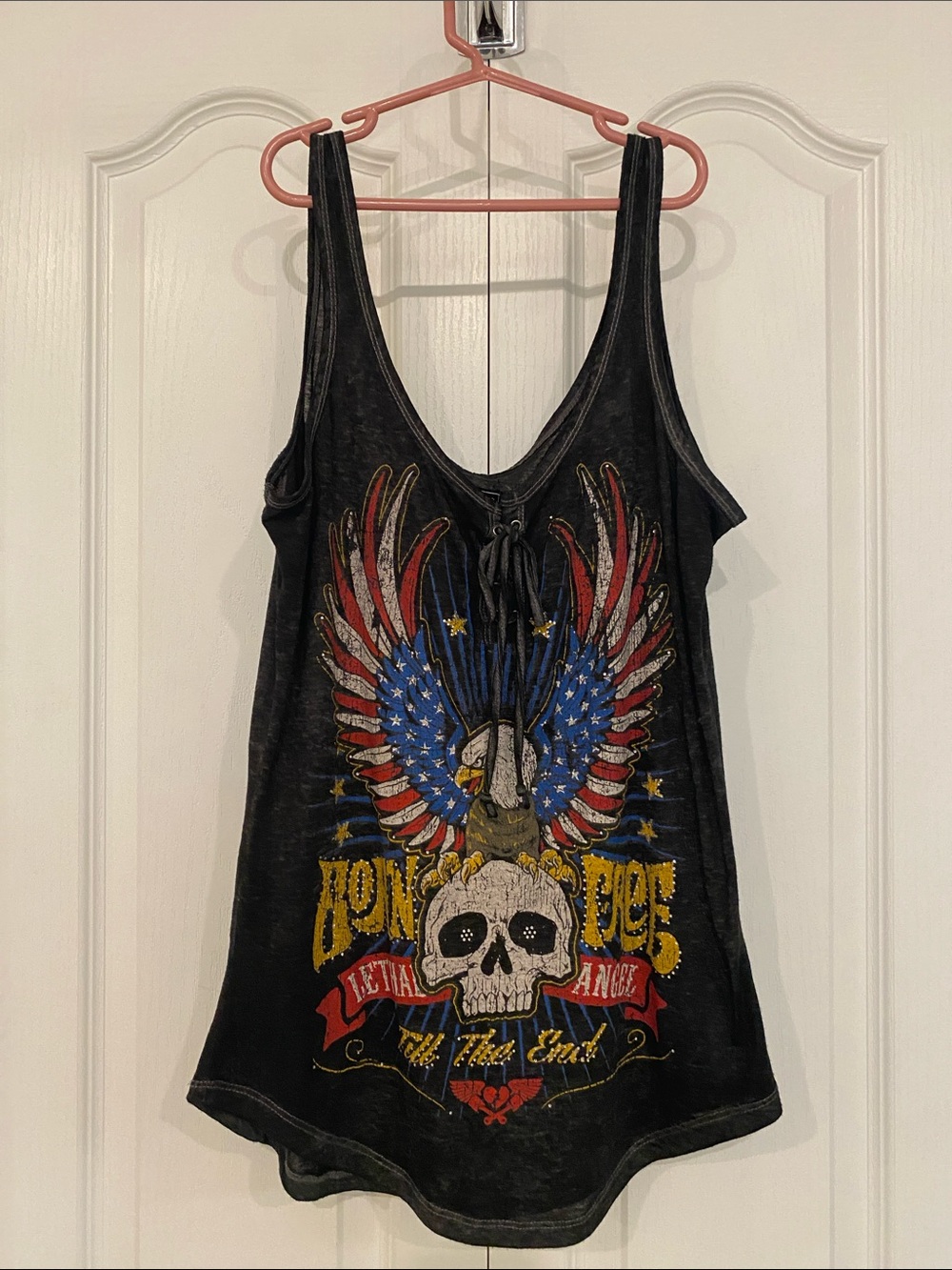 Black Graphic Tank Top with patriotic Eagle & Skull Print